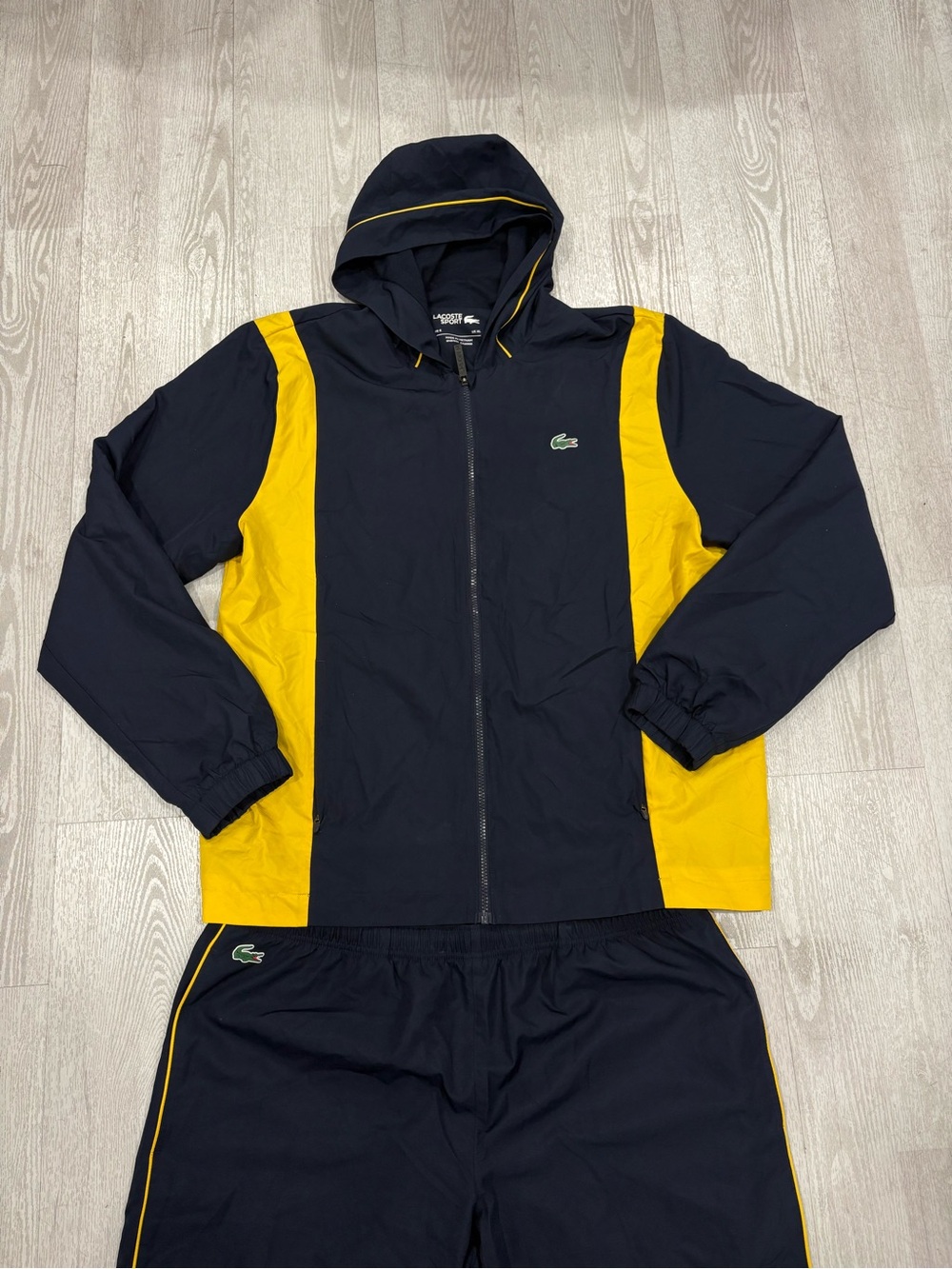 Lacoste Colorblock Hooded Tracksuit (Navy Blue / Yellow) Size XL